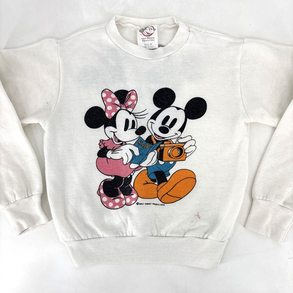 Vintage Disney Mickey & Minnie Travel Vacation Sweatshirt Front Back Kids 14